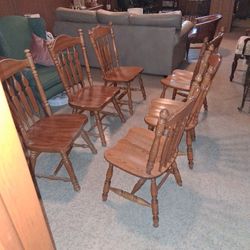 Vintage Solid Wood Dining Chairs - Set Of 6
