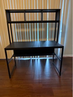 Black Computer Desk with Hutch & Lower Shelf