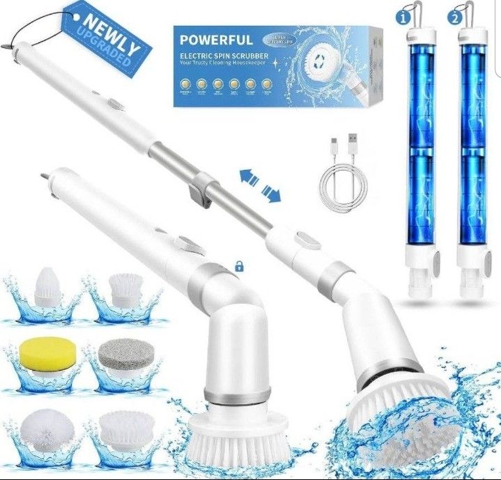 2 Battery Electric Spin Scrubber, 6H Bathroom Scrubber Dual Speed Up to 450RPM,