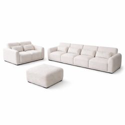 Oversized Cloud Couch Set – 123” 4 Seat Sofa & 65” Loveseat with Ottoman, Modern Bouclé Upholstered Deep Seat Sofa, Luxury Living Room Furniture, Crea