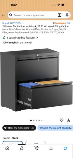 FOSTOKO 2-Drawer Lateral File Cabinet Black