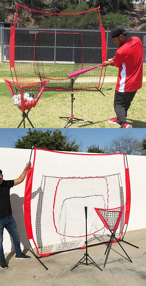 Brand New $90 Baseball Practice (3pc Set) includes the 7’x’7 Net Bow Frame, Ball Tee and Caddy Bag