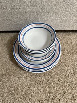 Home by Target Carraway Blue & Red Rings Stoneware Plates & Bowls