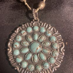 Lucky Brand Turquoise Medallion 22 » Silver Necklace 