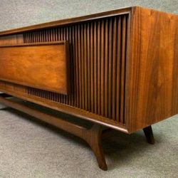 Danish Mid Modern Teak Console Stereo With Turn Table