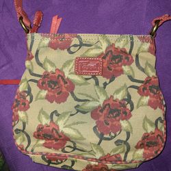 Fossil Red Floral Print Canvas Crossbody Bag Purse