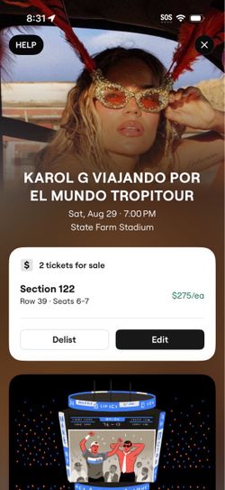 Karol G Tropitour Concert Tickets x2