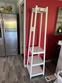 White Coat Stand with 3 Shelves