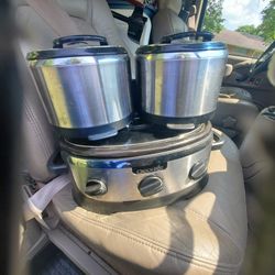Crock Pot With 2 Small Warmer Pots Attached