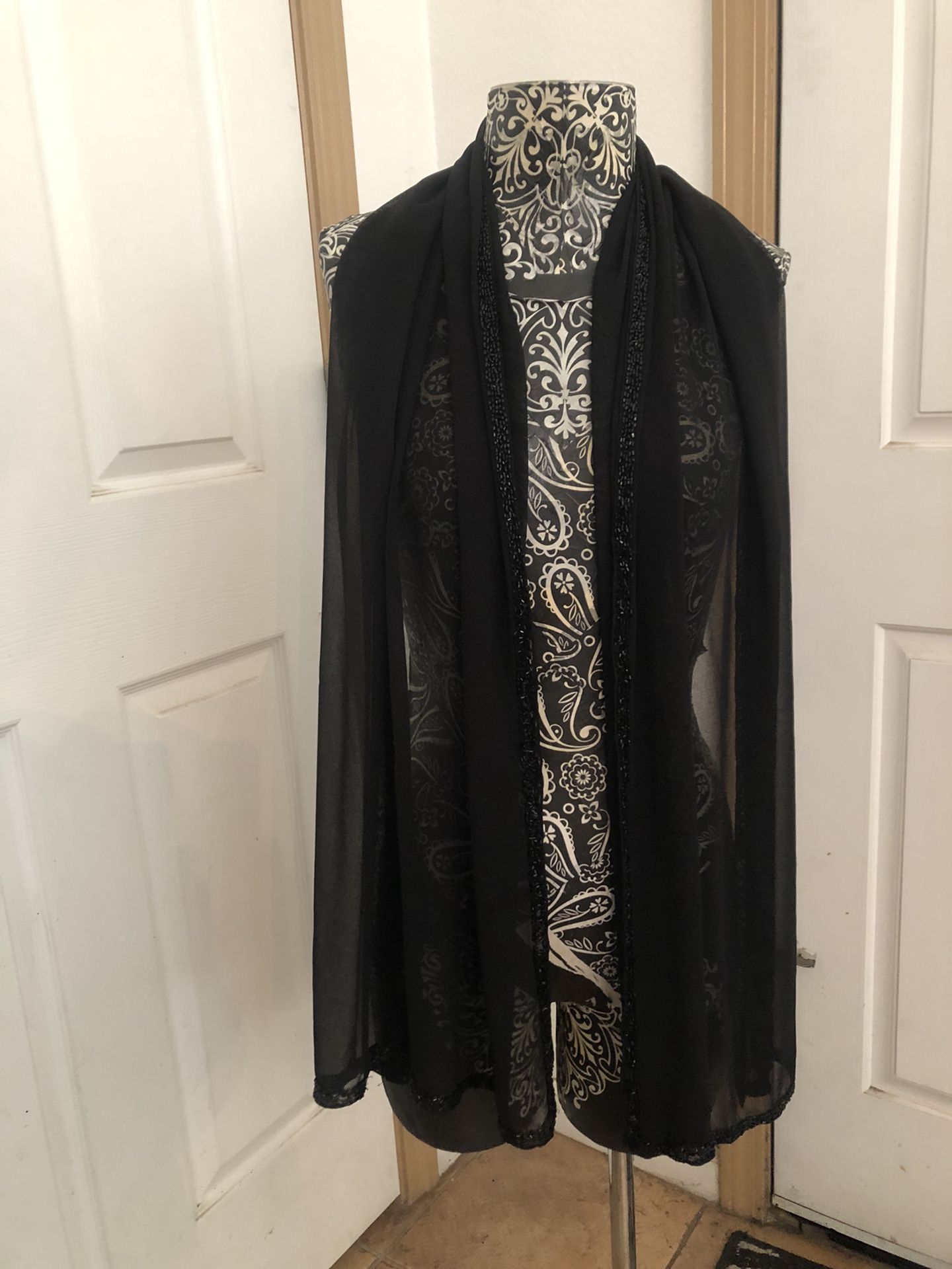 Black Silky Shawl for Dress Like New. !!!!Please See Pictures For Details!!!!
