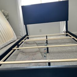 Queen Bed Frame with Padded Headboard – Black Faux Leather