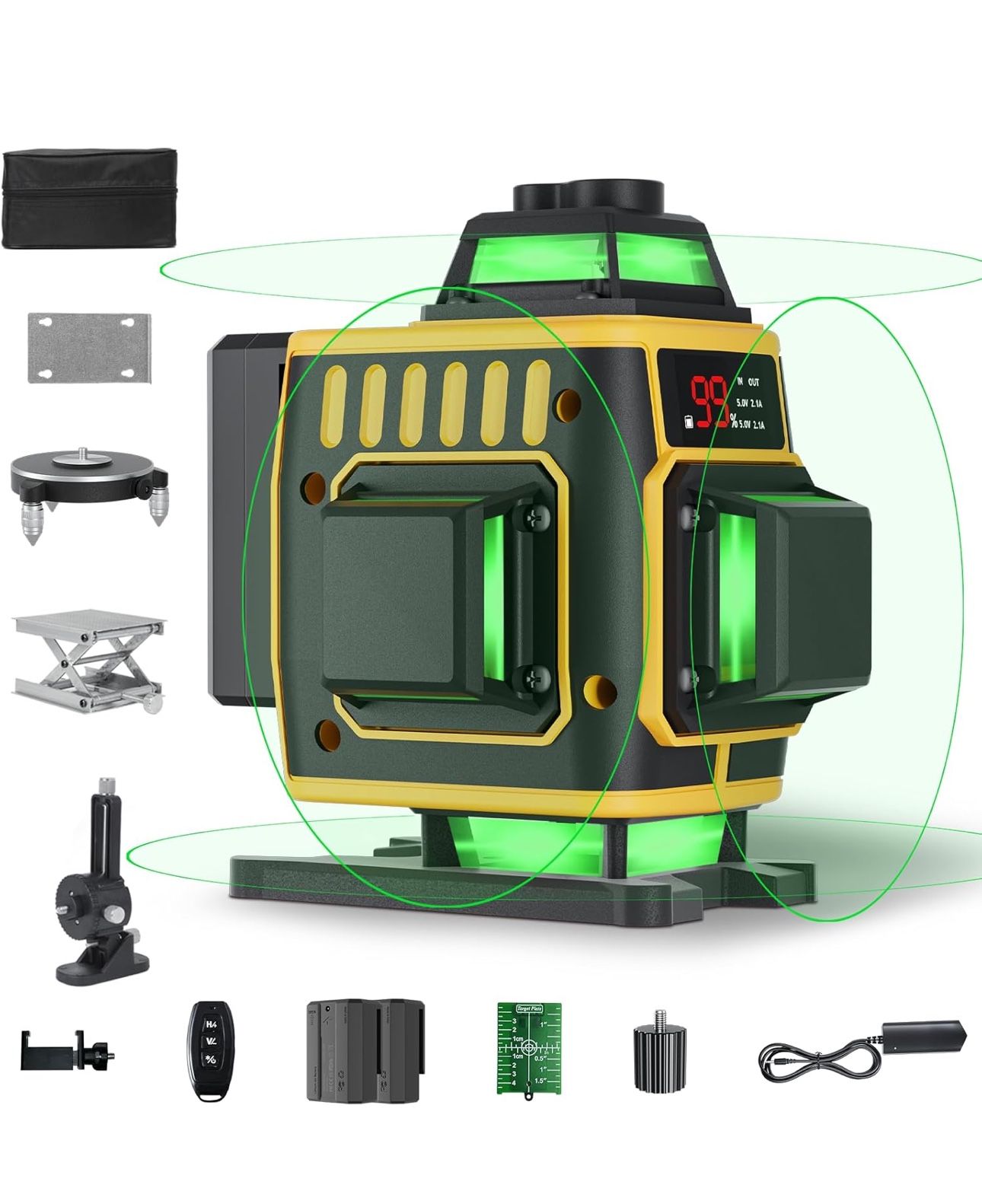 16 Lines Laser Level Self Leveling 4x360° 4D Green Cross Line laser Level High Accuracy Nivel Level with Screen for Construction and Picture Hanging