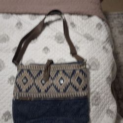 American Eagle Outfitter Myra Floto Blue Canvas & Hair Crossbody Hobo  Crossbody handbag purse