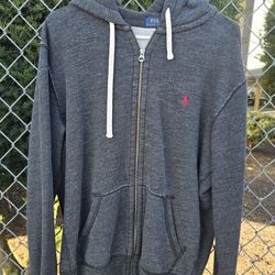 Polo Ralph Lauren Zip Up Hoodie Size Large Grey With Red Logo