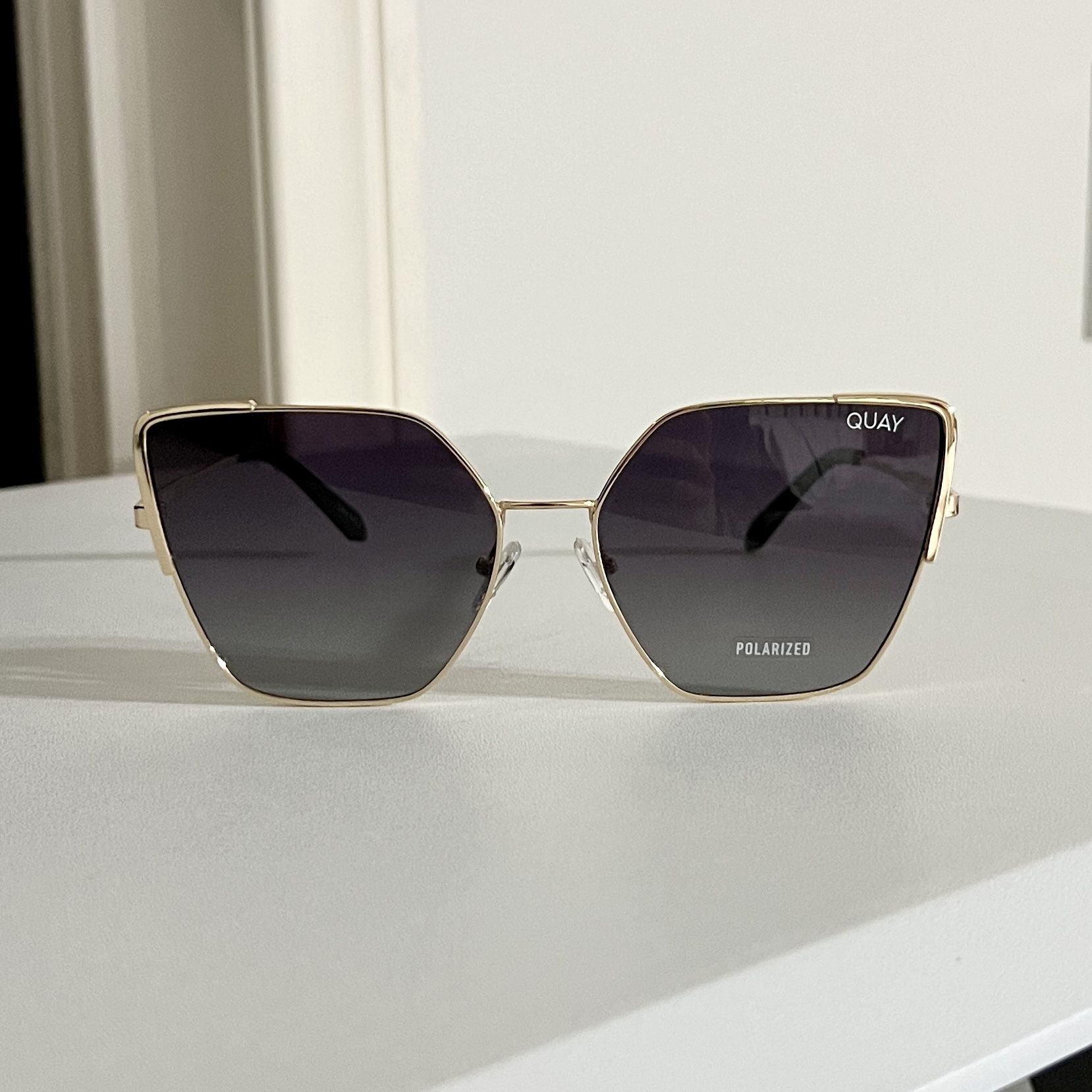 QUAY Australia Srsly Oversized Cat Eye Sunglasses Gold Smoke Polarized