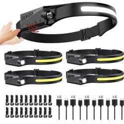 5 Packs LED Headlamp Rechargeable HeadLamps for Adults, 5 Modes Head Light Sensor Mode 230° Wide Beam IPX4 Headlight Waterproof Camping Accessories Gi