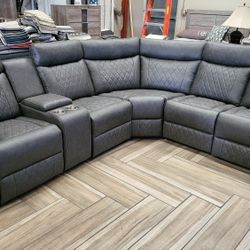 BRAND NEW DARK GRAY Breathable Air Leather Modular Manual Recliner 6pc Sectional