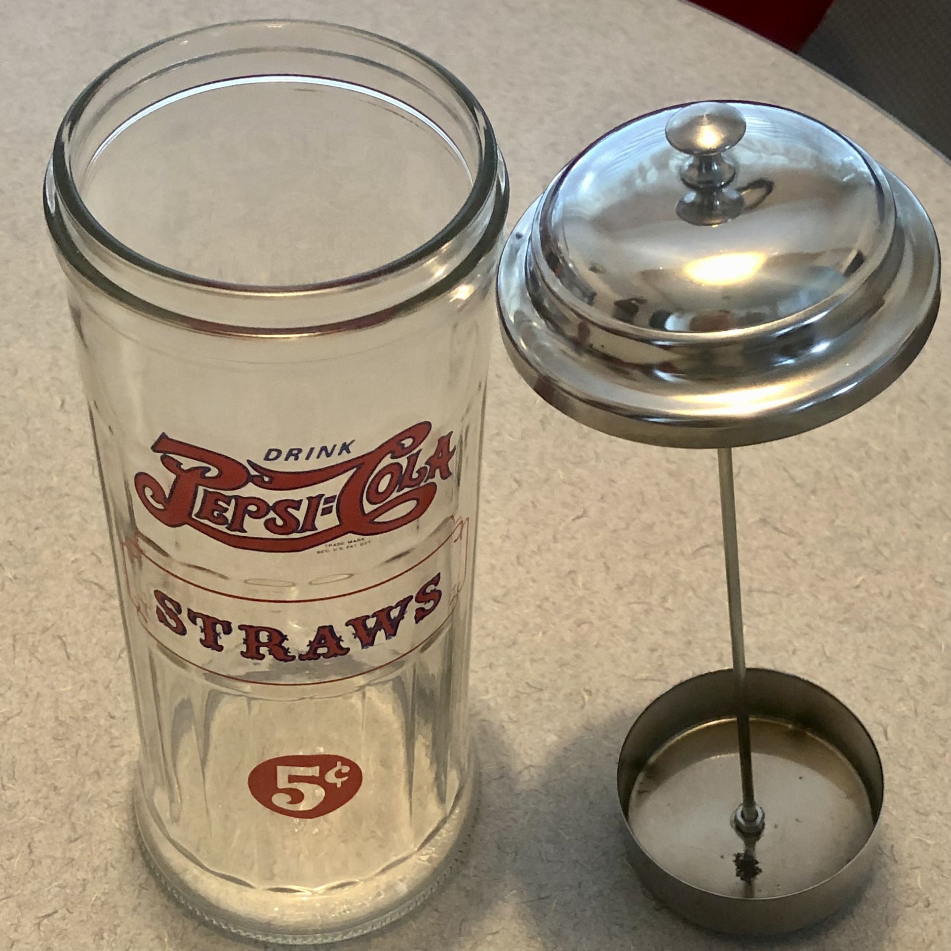 Pepsi Glass Straw Dispenser with Straws, NIB, Reproduction