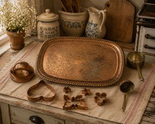 Vintage Copper Serving Tray and Kitchenware Set
132