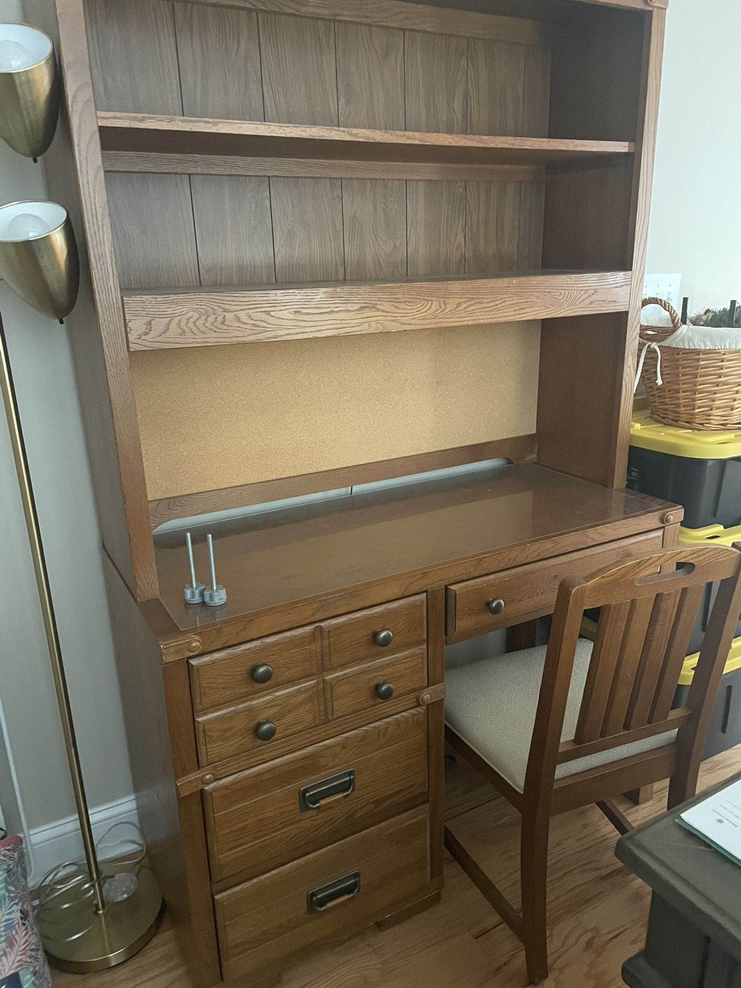 Stanley 4-Drawer Desk, Hutch w/ Light & Chair