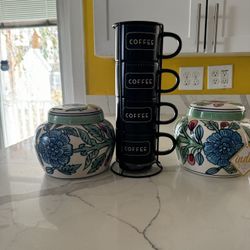 Coffee Mug Set And Flowers Jar