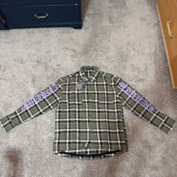 Chrome Hearts Green Plaid Button Up Shirt Medium • Purple Sleeve Print • New 