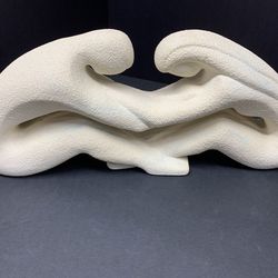 Royal Haeger Couple Reaching Infinity Sculpture 1980s White & Blue Matte Pottery
