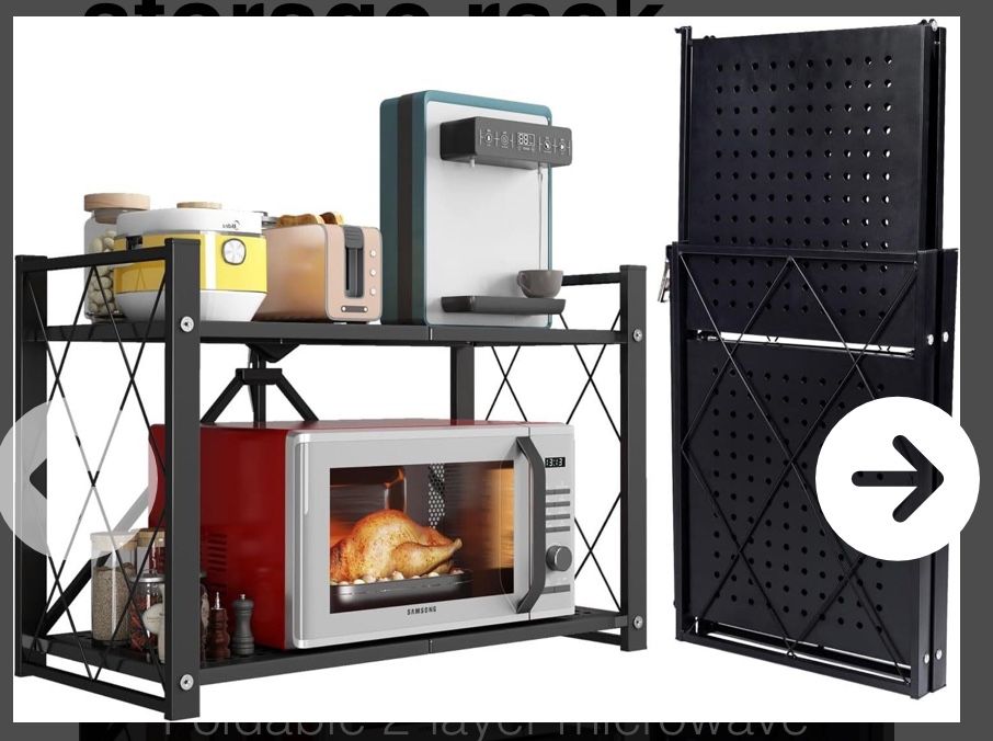 Foldable 2-layer microwave oven storage rack