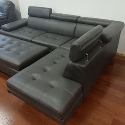 *Now Available!!!*---Sleek Ibiza Gray Leather Sectional Sofa W/Ottoman---Delivery And Financing Available😉