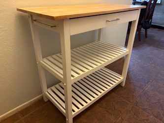 White Kitchen Cart with Butcher Block Top