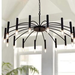 Wellmet Black Chandelier for Dining Room, 16 Lights Modern Farmhouse Light Fixture, Rustic Industrial Chandelier for Living Room, Bedroom, Kitchen, En