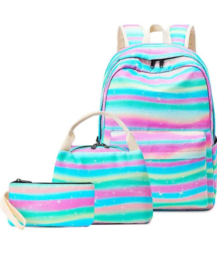 Girls Backpack with Lunch Box Kids School Backpack Bookbags Primary Elementary Student Backpack for Girls Set Rainbow 3 Piece Set, NEW.
SUPER GOOD QU