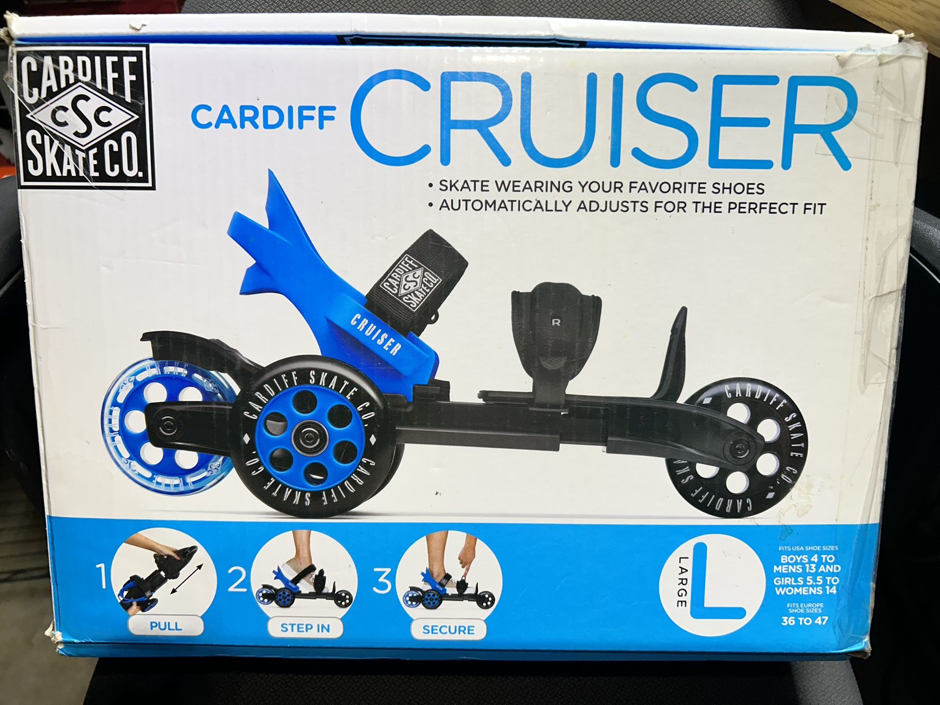 Cardiff Cruiser Adjustable Street Skates Sizes M4-13/ W5.5-14 Large Blue Unisex