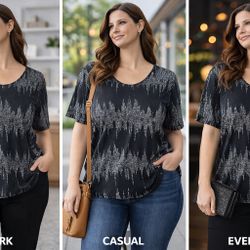 Western II Connection Plus Size 1X Black Silver Glitter Stretch Top