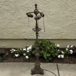 Lamp Brass Antique With Pull Chains 27” Tall 2 Of The Sockets Need Repair 