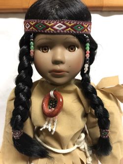 porcelain indian girl doll with stand