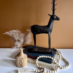 Metal Deer Figurine Stag Reindeer Sculpture Modern Metal Statue