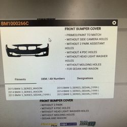 BM1000266C 12-15 BMW 3-Series Front Bumper Paint Code B39