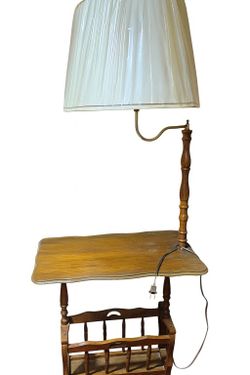 Vintage End Table With Working Lamp 