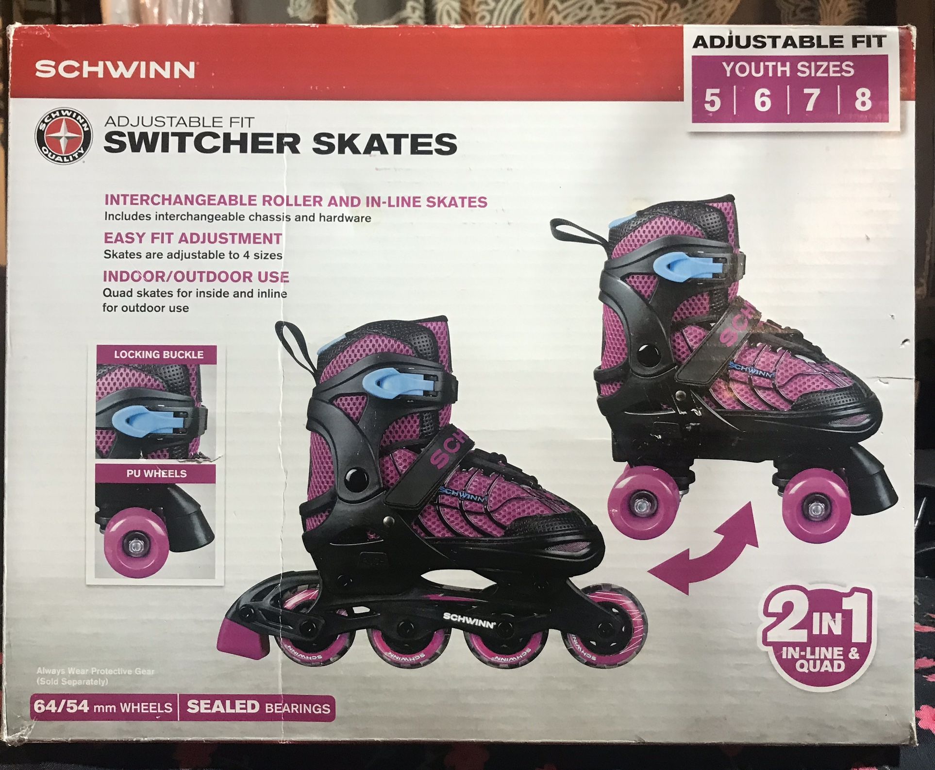 Schwinn adjustable fit two and one switcher rollers/blades youth sizes 5678