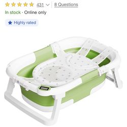 Collapsible Baby Bathtub for Infants and Toddlers with Bath Net and Thermometer Green