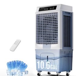 43" Swamp Cooler, 3900CFM Evaporative Air Cooler with 10.6 Gal Water Tank, Remote, 120° Oscillation, 3 Speeds, Portable Cooling AC Fan, Outdoor Air Co