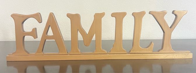 Gold FAMILY Word Sign – 24.5" Freestanding Wooden Letter Tabletop Decor