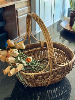 Vintage Woven Wicker Basket with Handle