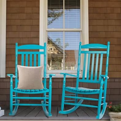 New Set of 2 Outdoor/Indoor Rocking Chairs, Oversized Patio Rocker Chair Comfortable High Back,Blue