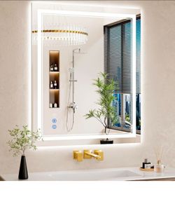 30"x36" LED Bathroom Mirror with Lights, Anti-Fog, Backlit + Front Lit, Dimmable, Led Vanity Mirror for Wall, Lighted Bathroom Mirror, 3 Colors,