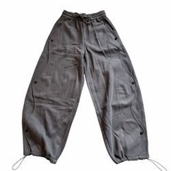 Women's Gray Barrel Sweatpants with Black Buttons and side Scalloped details