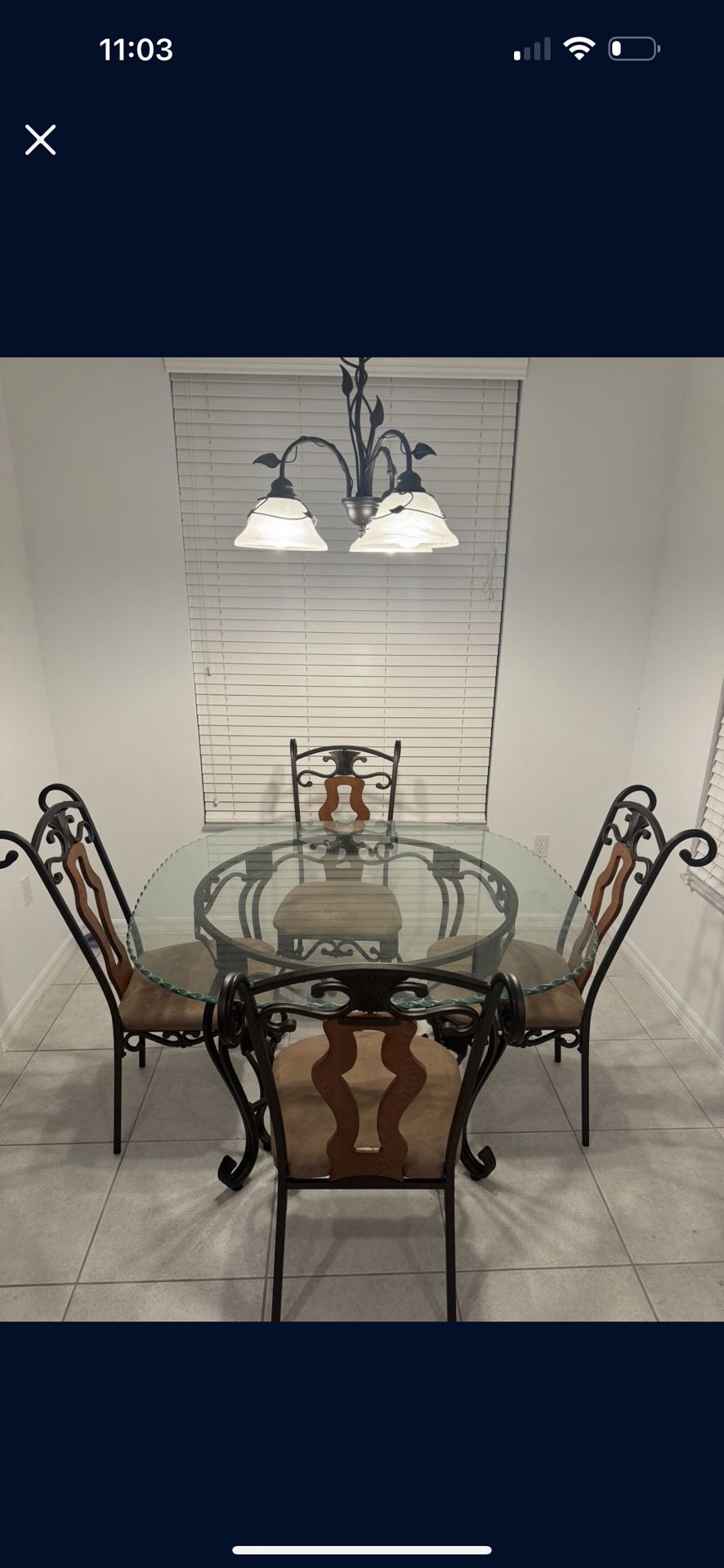Glass dining table with 4 chairs