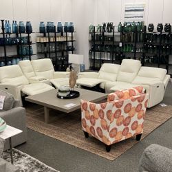 Porto Power Reclining White Leather Sofa/Loveseat