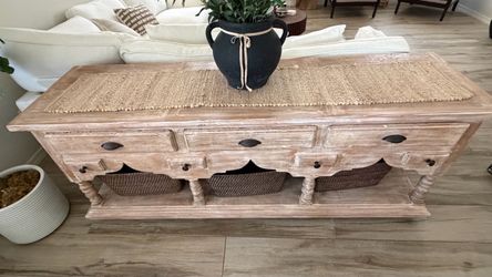 Rustic Whitewashed Wood Console Table